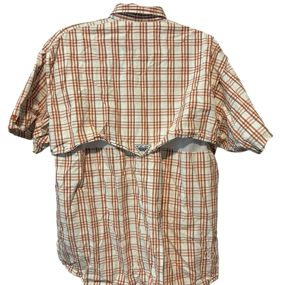 Columbia PFG Men's Texas Longhorns Plaid Fishing Shirt Orange and White XL